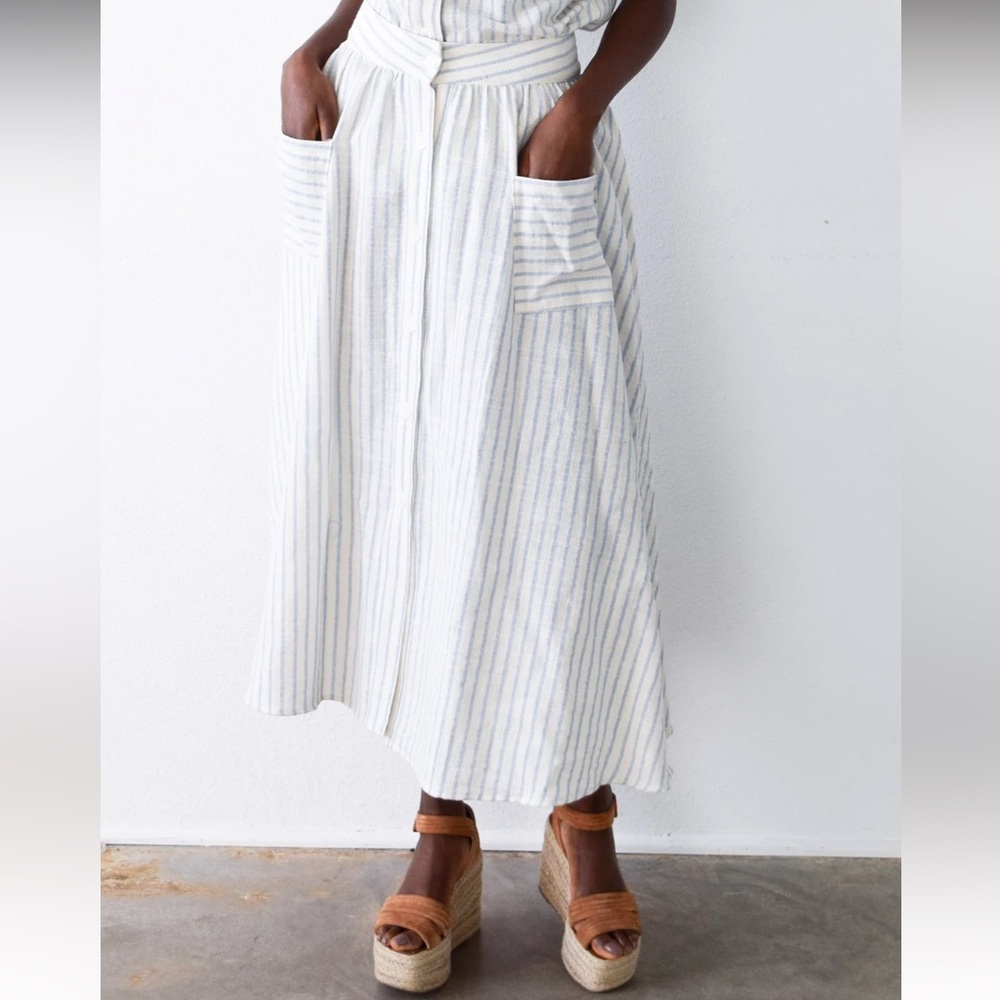 Never a Wallflower Blue and White Striped Button Down Skirt